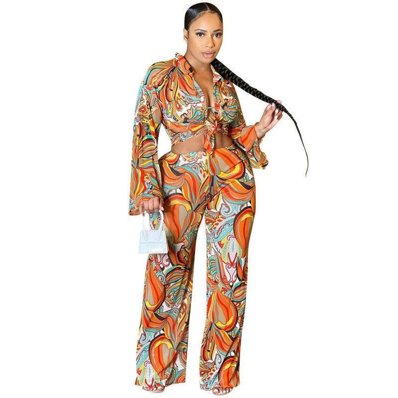 Print Long Sleeve Three Piece-Orange-4