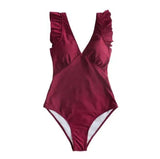 Sexy one-piece solid flash bikini swimsuit in multi colors-WineRed-3