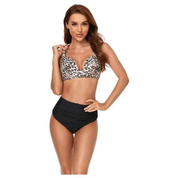 Sexy Printed High-waisted Two-piece Swimsuit-Leopard-7