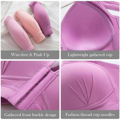 Push Up Bra Front Closure Solid Color Brassiere-5