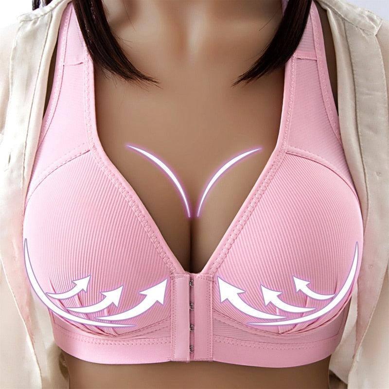 Push Up Bra Front Closure Solid Color Brassiere-front style1-D-9