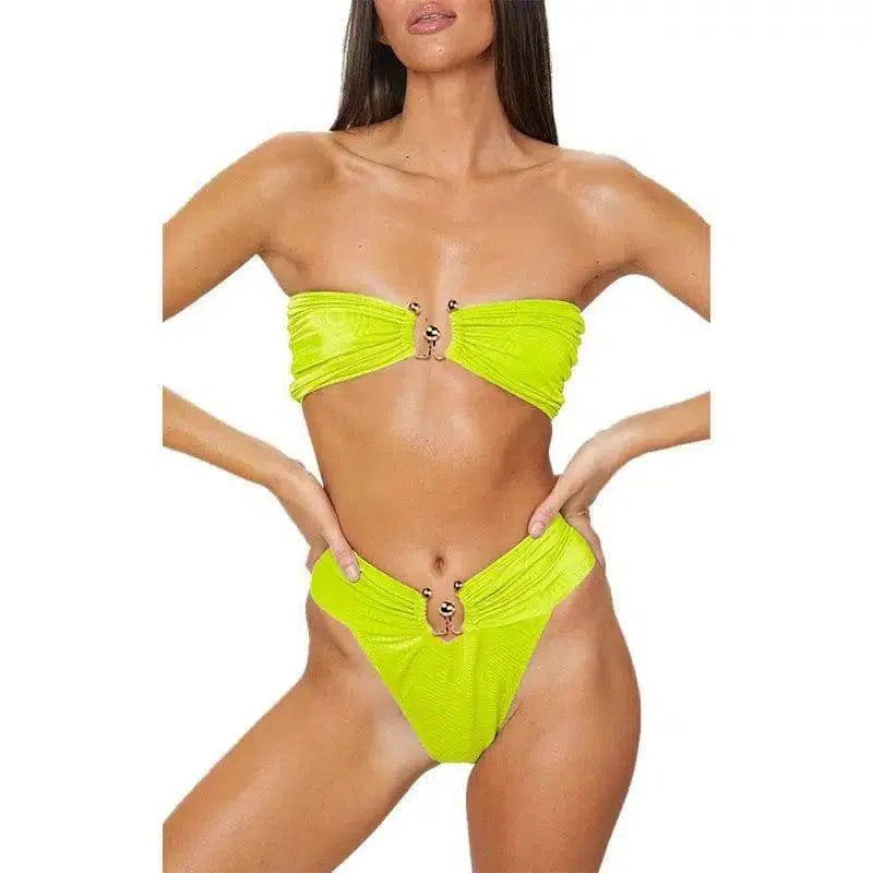 Solid Color Split Swimsuit Women-Yellow-1