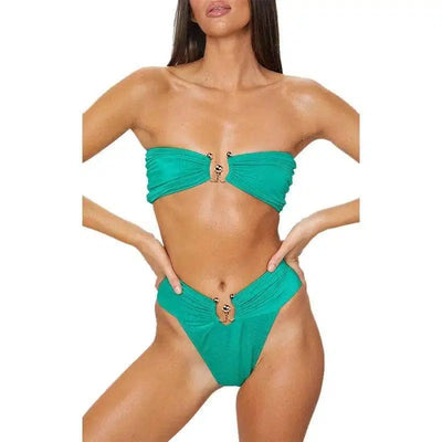 Solid Color Split Swimsuit Women-Green-3