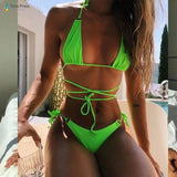 sexy split bikini strap tether split swimsuit-Green-3