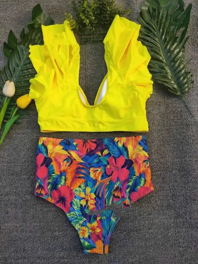 Swimsuit Printed Split Bikini Swimsuit Women Swimwear-Yellow-9