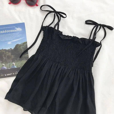 Tank Top Bow Halter Crop Tops Women Summer Folds Camis-1