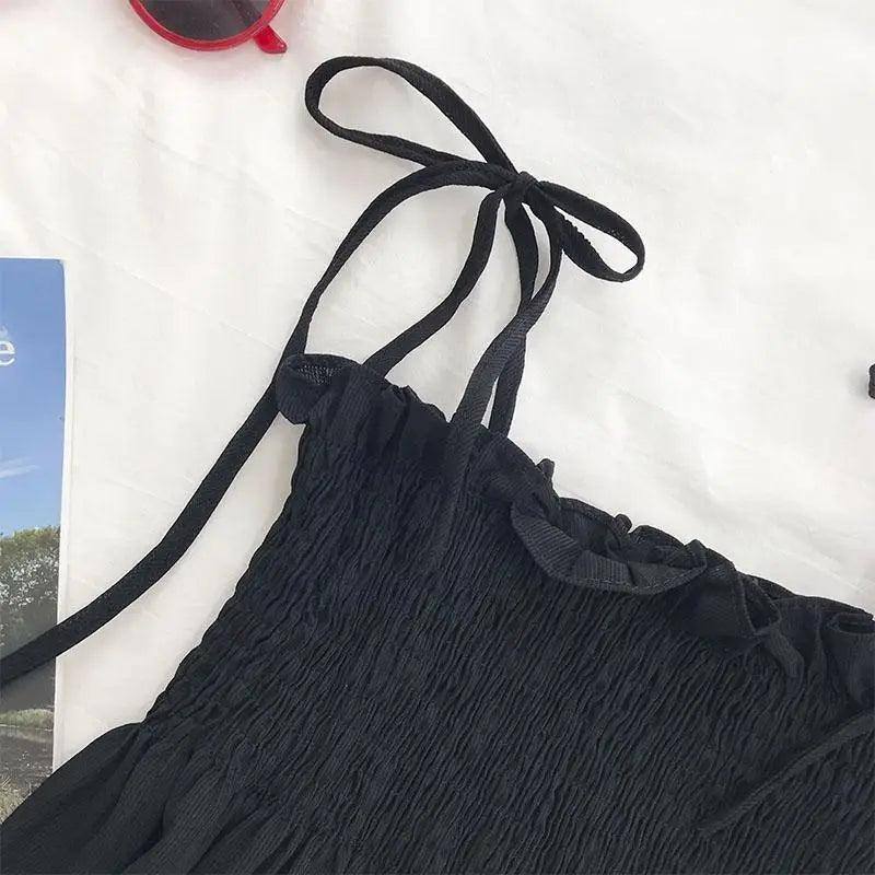 Tank Top Bow Halter Crop Tops Women Summer Folds Camis-4