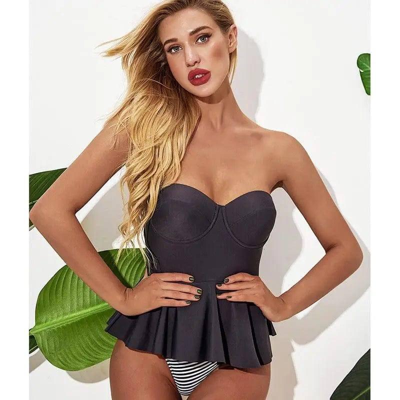 Triangle Tube Top Pleated Skirt Split Swimsuit Women-2