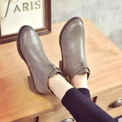 Simple Thick Heel Mid-heel Martin Boots Female Round Toe-Grey-3