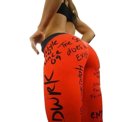 Slim Slimming Printed Yoga Pencil Pants Leggings-Red-4