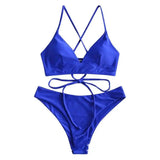 Solid Color Bikini Sexy Strappy Swimsuit-Sapphire-14