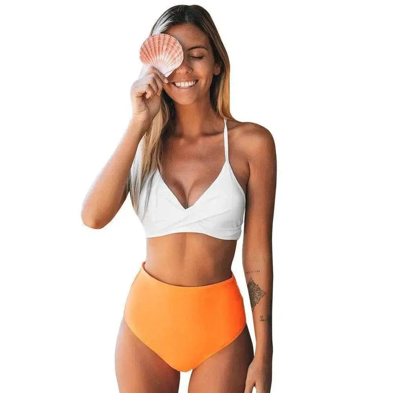 Solid Color Split Bikini European And American High-Orange-1