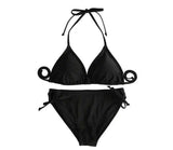 Solid Color Triangle Bikini Lace-Up Swimsuit Women's-Black-2