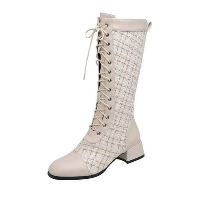 Spliced Lace-up High Boots For Women-4