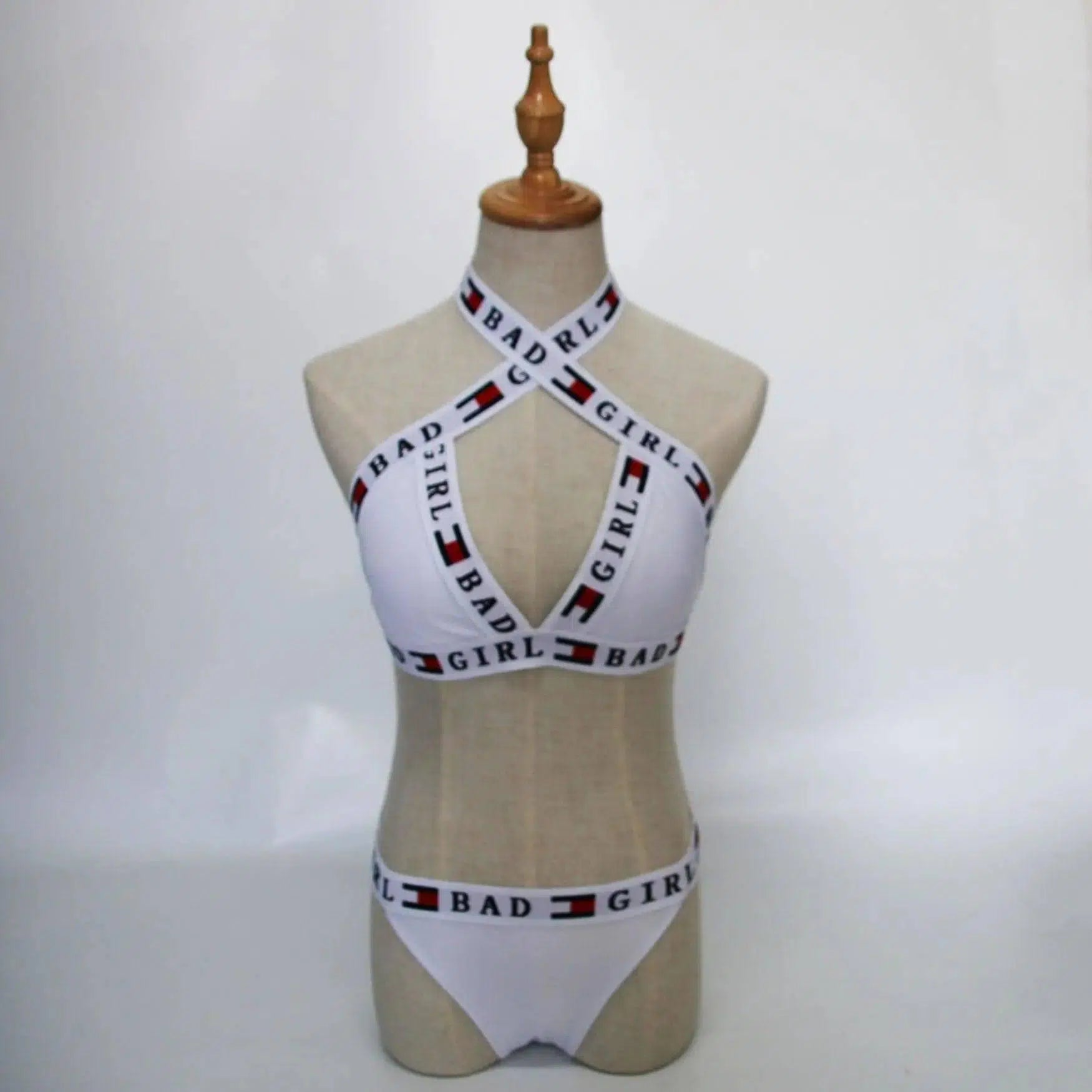 Split Bikini Sexy Wrapped Chest Beach Bandage Split Swimsuit-White-1