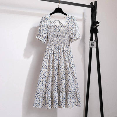 Spring Summer Chiffon Dresses Fashion Female Elastic Waist-baisexiaolanhua-16