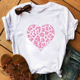 Spring Women's Cartoon Leopard Print Heart Printing T-shirt-A01987-1