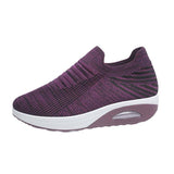 Stripe Design Mesh Shoes Fashion Slip On Air Cushion Shoes-Dark Purple-6