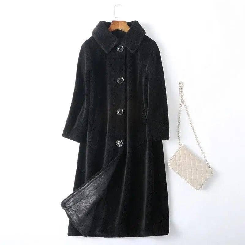 style sheep shearing coat women loose fur coat-Black-8