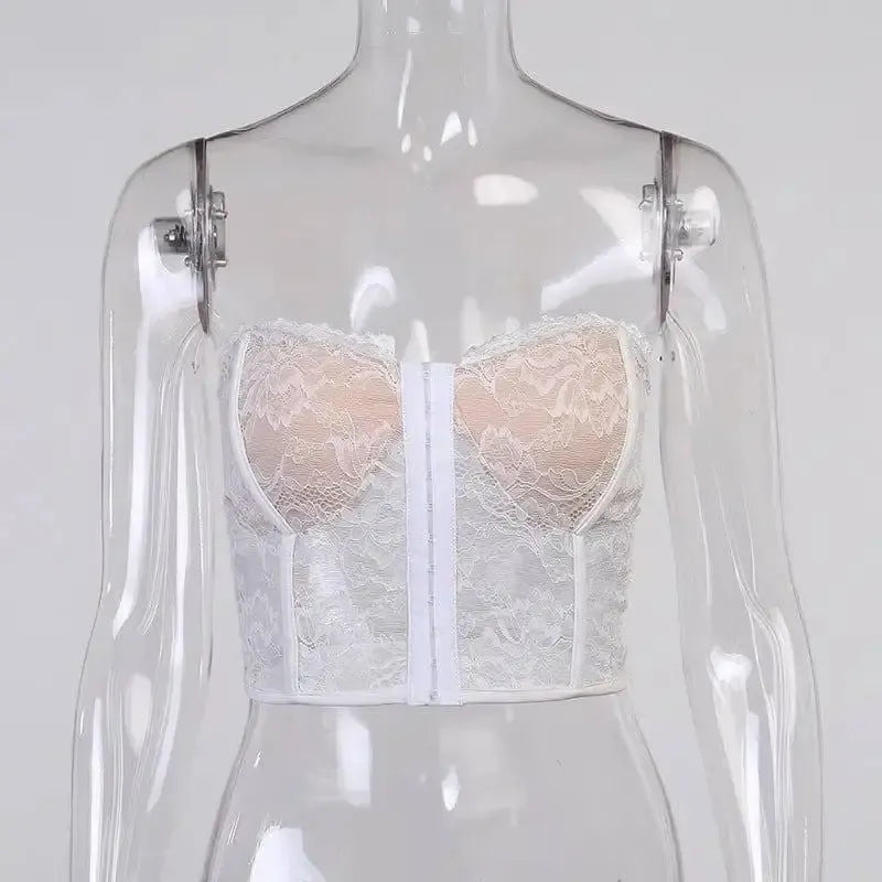 SUCHCUTE Sleeveless Hook Lace Corset Crop Top For Women-2