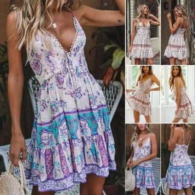 Summer Boho Chiffion Mini Dress Fashion Women Deep-4