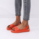 Summer Fish Mouth Sandals For Women Fashion Solid Color Flat-Orange-9