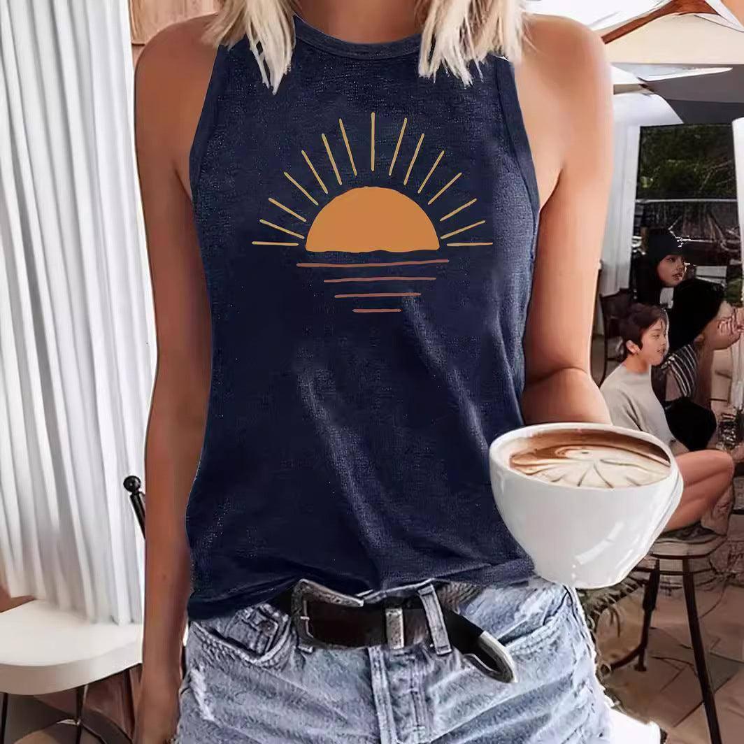 Sunrise Printed Round Neck Vest Spring And Summer Casual-2