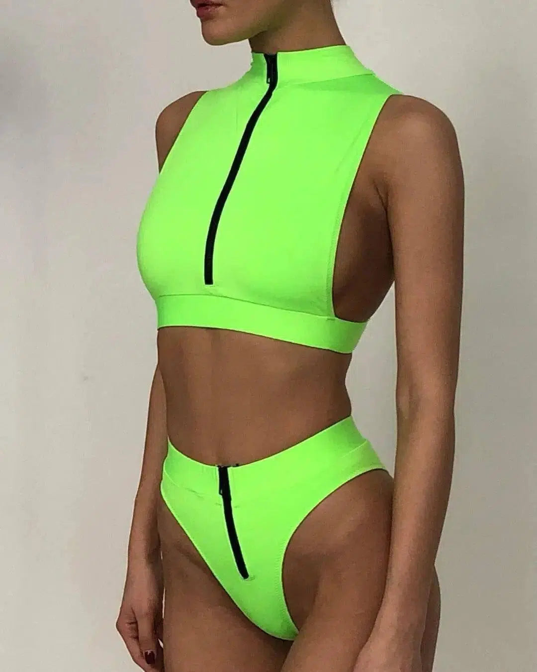 Swimsuit Fluorescent Swimsuit Solid Bikini-Green-2