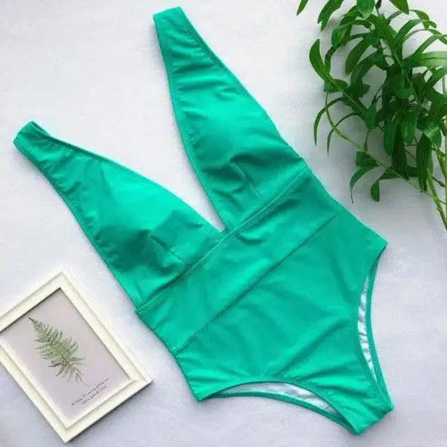 Swimsuit Women's Sexy One-piece One-piece Brazilian Bikini-Green-5