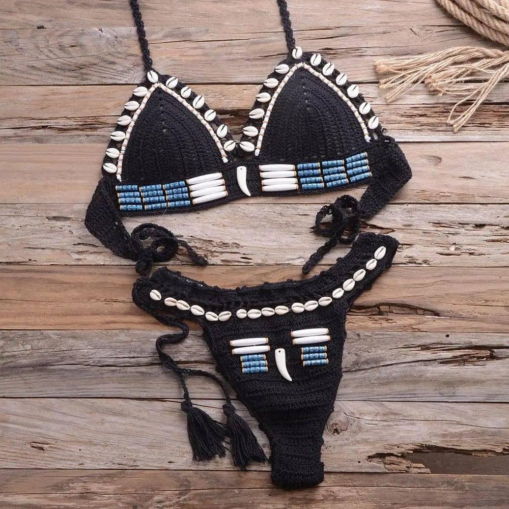 Swimwear women crocheted swimwear-Black-5