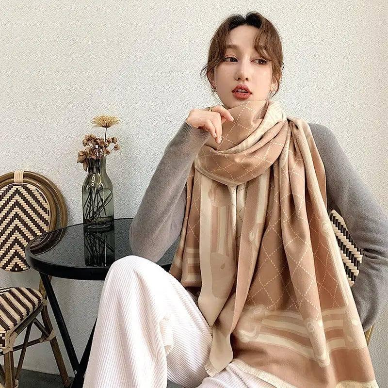 Ta Cashmere Warm Scarf Keep Warm-Khaki-4