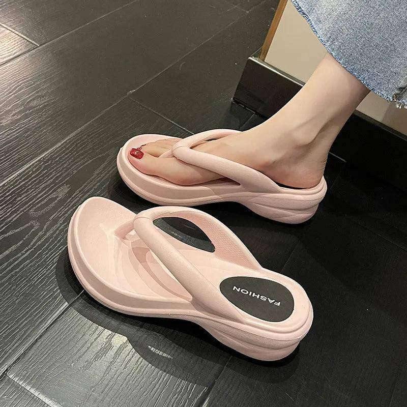 Thick Sole Wedges Flip Flops For Women 2023 Summer Clip-1