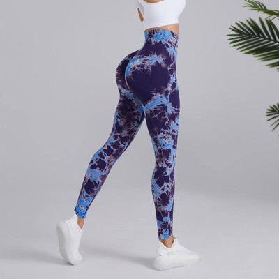 Tie-dye Printed Yoga Pants Fashion Seamless High-waisted-Blue Purple-9