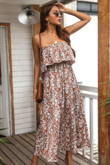 Trendy Floral Tube Top Dress-Brown-2