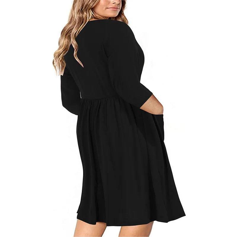 Trendy Plus Size Black Buttoned Dress - EcoBros-2