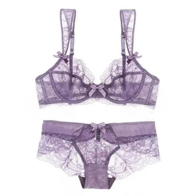 Ultra-Thin Gathered Lingerie Set, Big Breasts Show-Purple-4