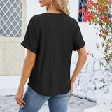 V-neck Rolled Hem Short-sleeved Top Summer Fashion Button-4