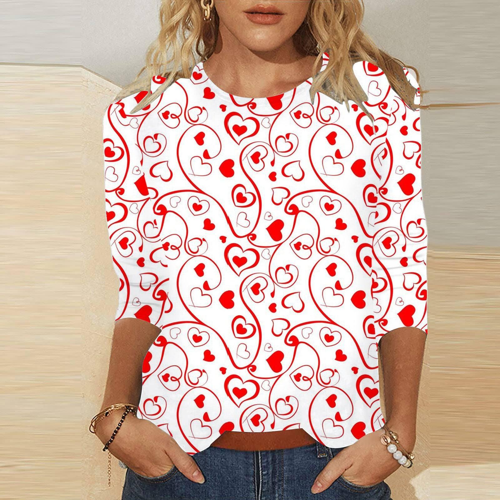 Valentine's Day Female With Hearts Printing Crew Neck-5