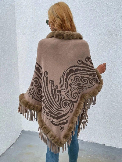 Winter Fur Collar And Fringed Shawl-4