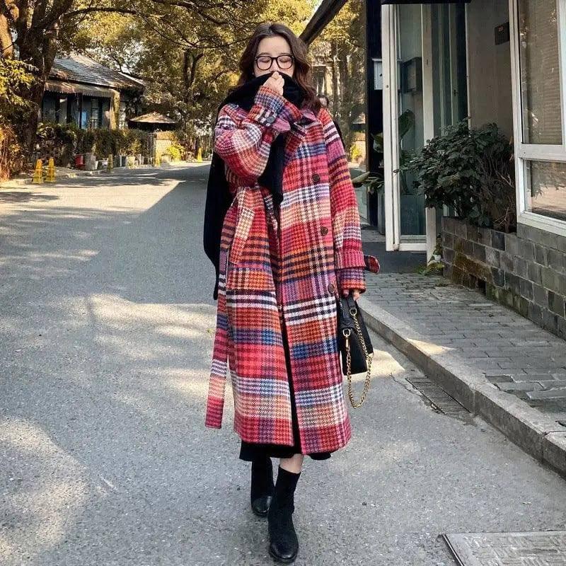 Winter Plus Size Women's Thick Woolen Retro Check Woolen-2