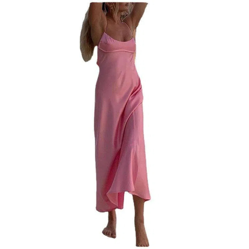 Women Camis Satin Long Dresses Elegant Sleeveless Slip Holiday Party Dresses Casual Backless Summer Dresses-6