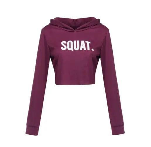 Women Fashion Active Hoodies Long Sleeve Crop Top Letter-Wine red-7