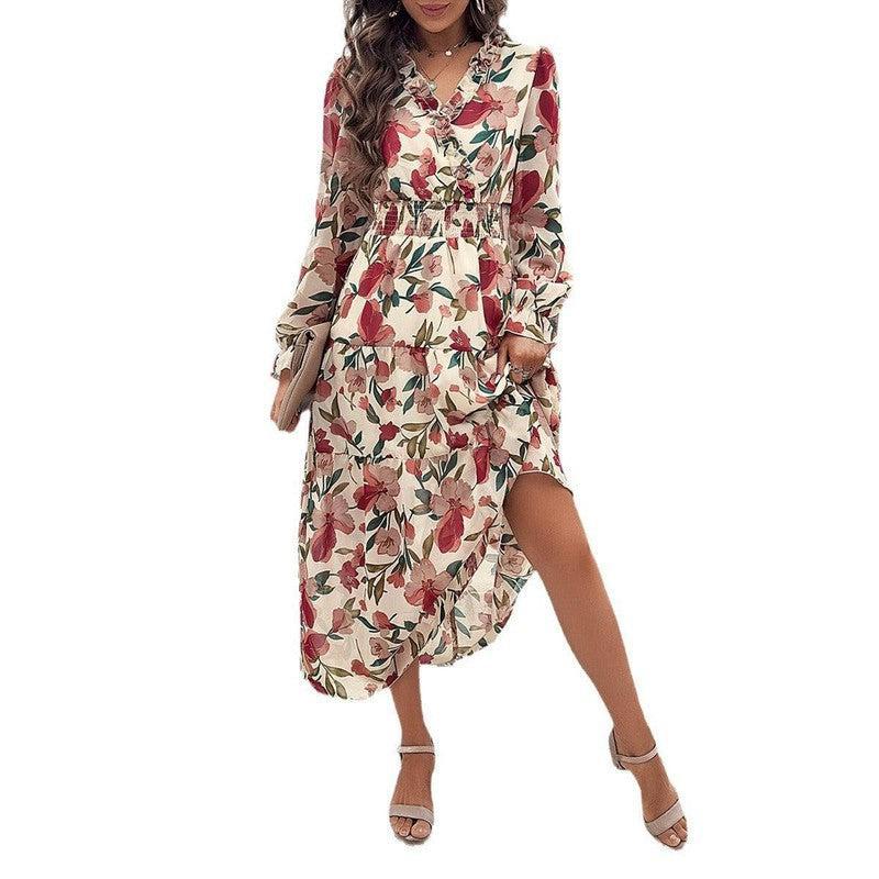 Women's Fashion Casual Holiday Floral Print Dress-5