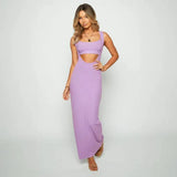 Women's Fashion Personality Solid Color Three-dimensional Striped Dress Front Back Two-way Wear-Purple-8