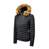 Women's fur collar cotton hooded jacket-Black-9