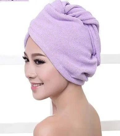 Women's Hair Dryer Cap, Absorbent Dry Hair Towel-Purple-34