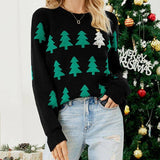 Women's Jacquard Christmas Tree Long Sleeve Red Christmas-Black-3