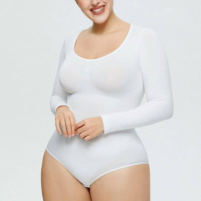 Corset Long Sleeve Bodysuit for Women-White-6