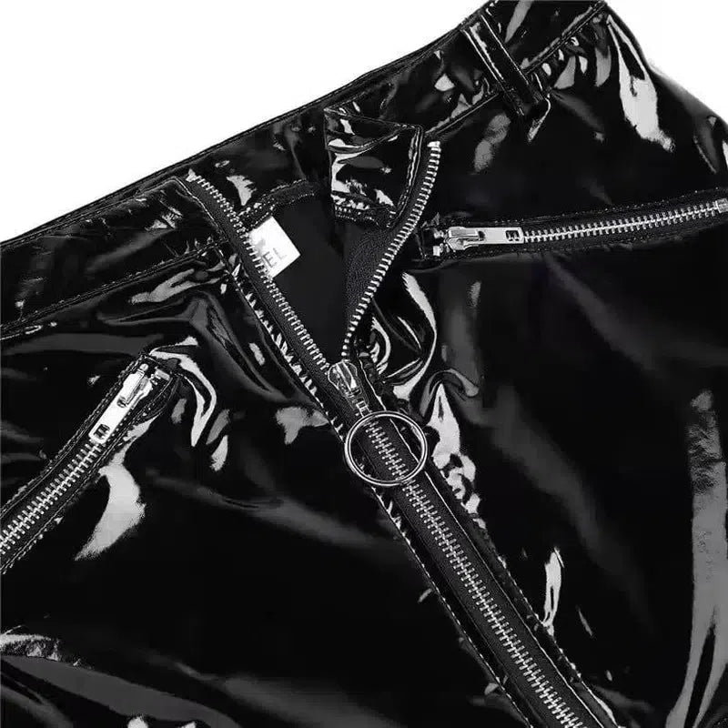 Women's Patent Leather Stretch Mini Hip Skirt-4