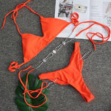 Women's Rhinestone Swimsuit Solid Color Metal Chain Swimsuit-Orange-1